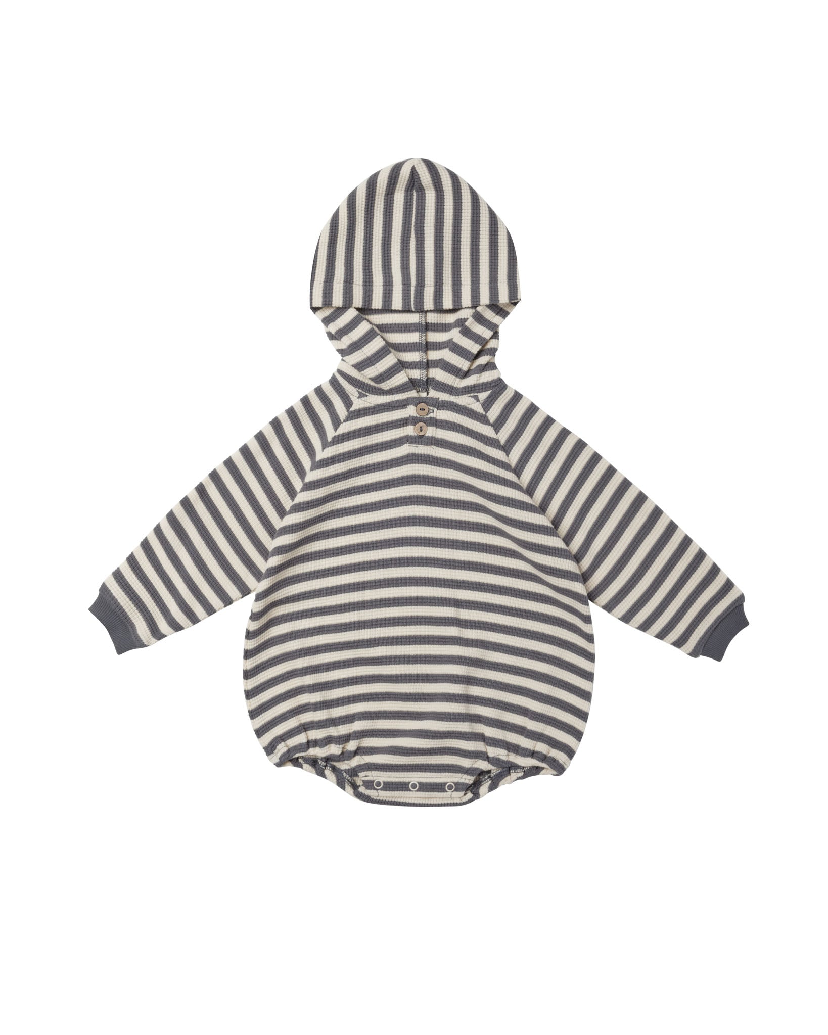 Waffle Hooded Bubble Romper | Navy Stripe
