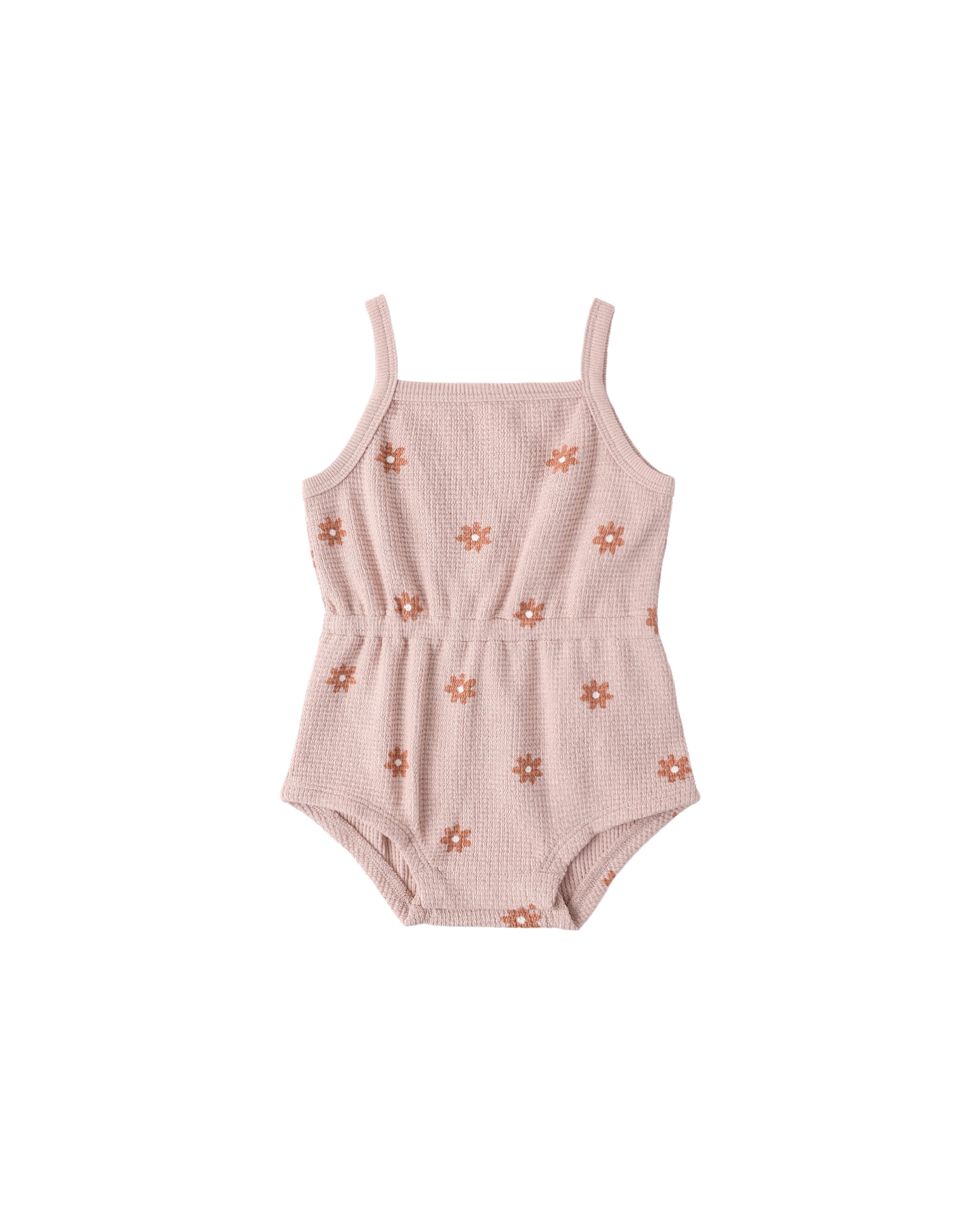 Waffle Cinch Romper || Pink Daisy