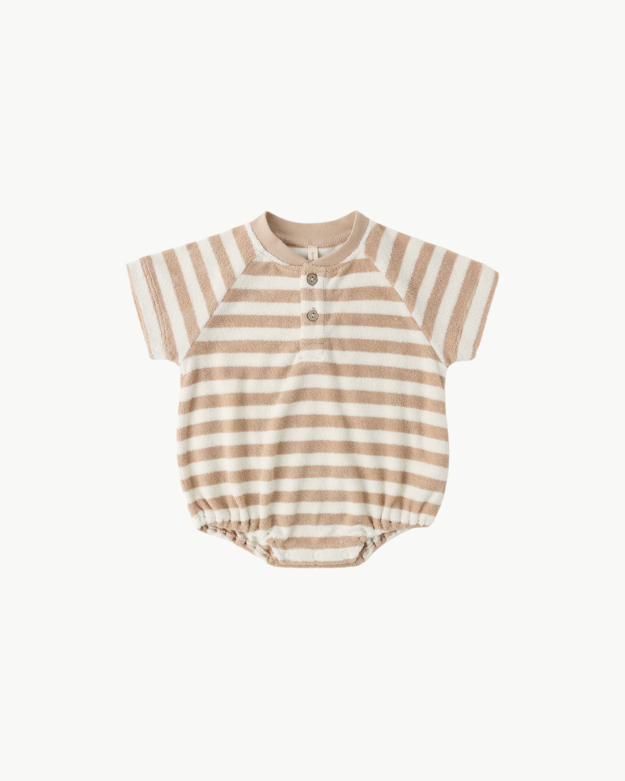 Terry Henley Romper || Latte Stripe