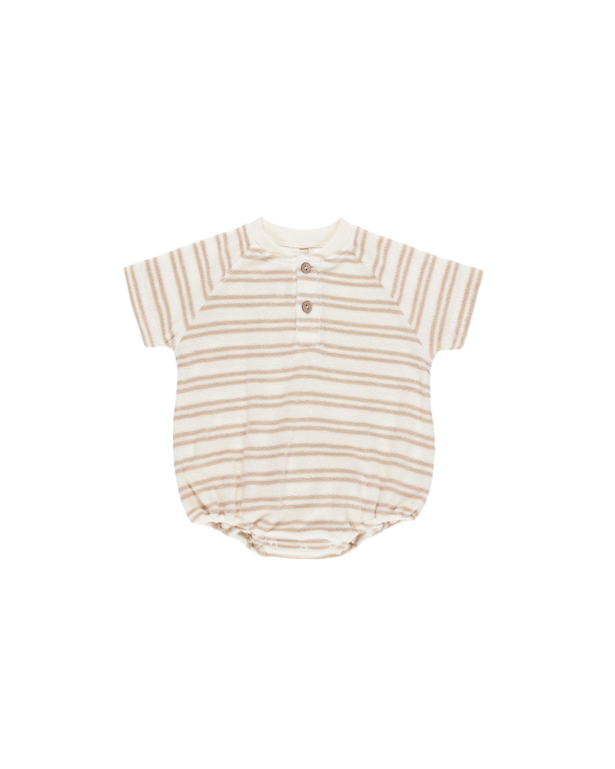 Terry Henley Romper || Oat Stripe