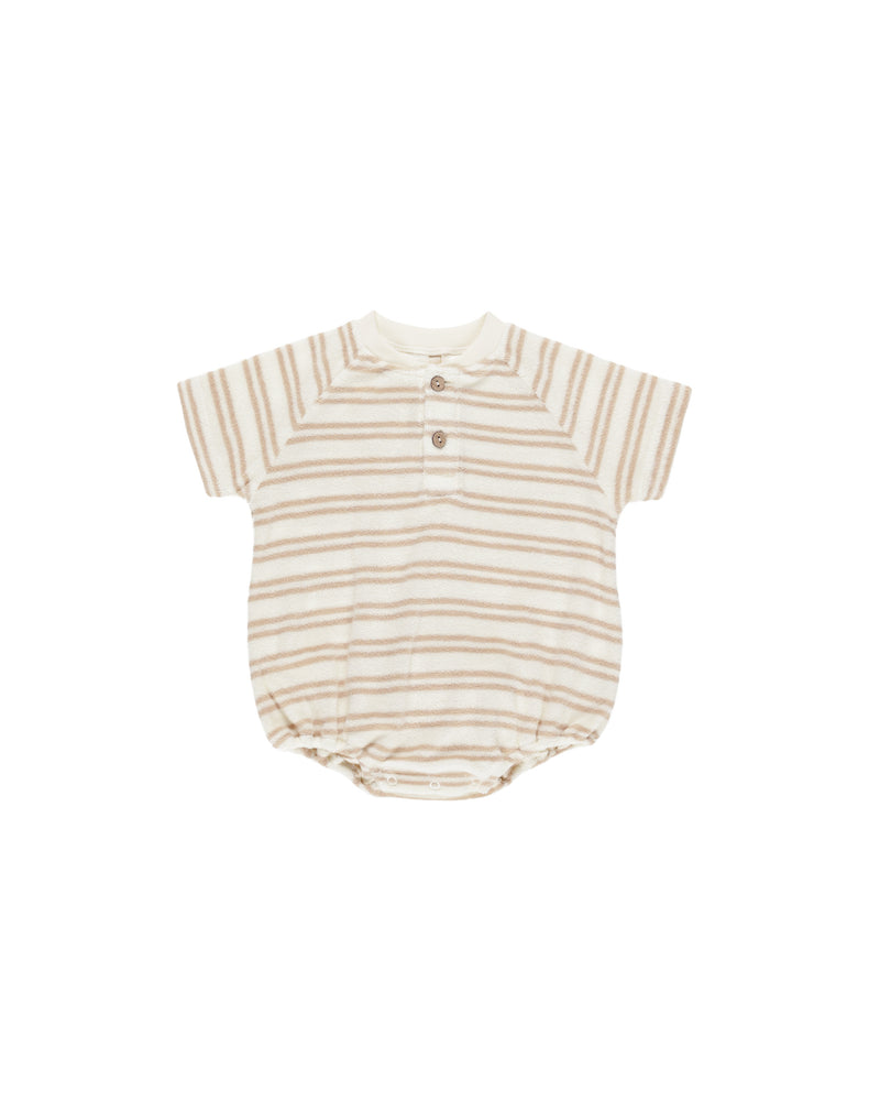 Terry Henley Romper || Oat Stripe