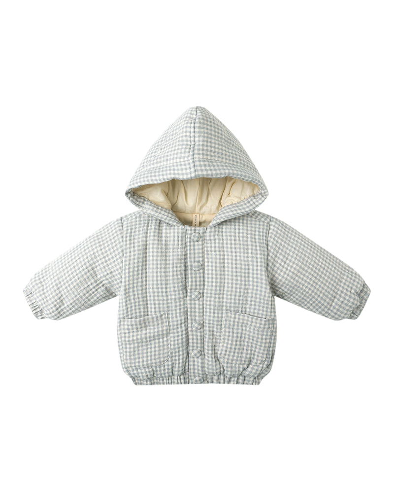 Hooded Woven Jacket || Blue Gingham