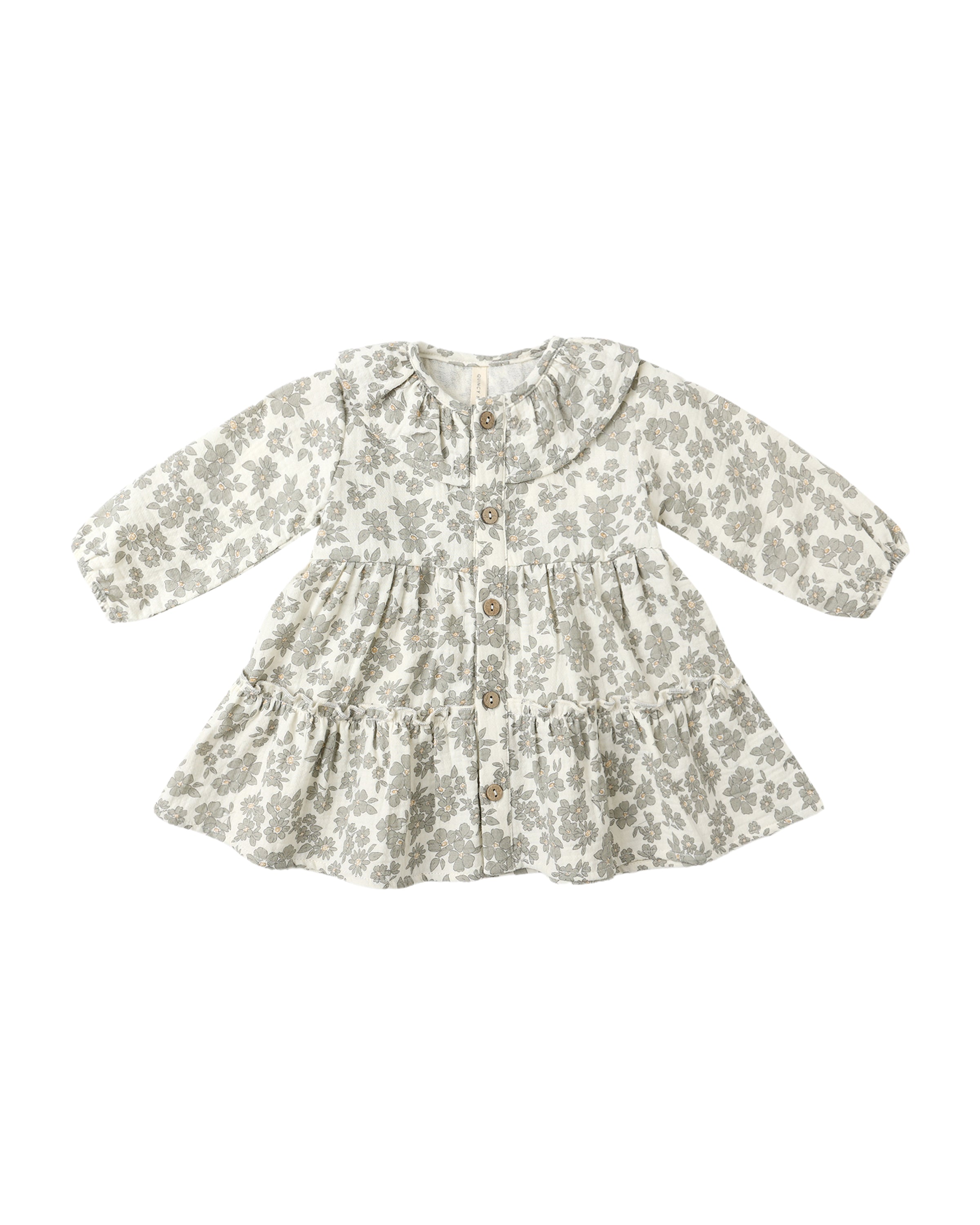 Ruffle Collar Button Dress || Green Floral