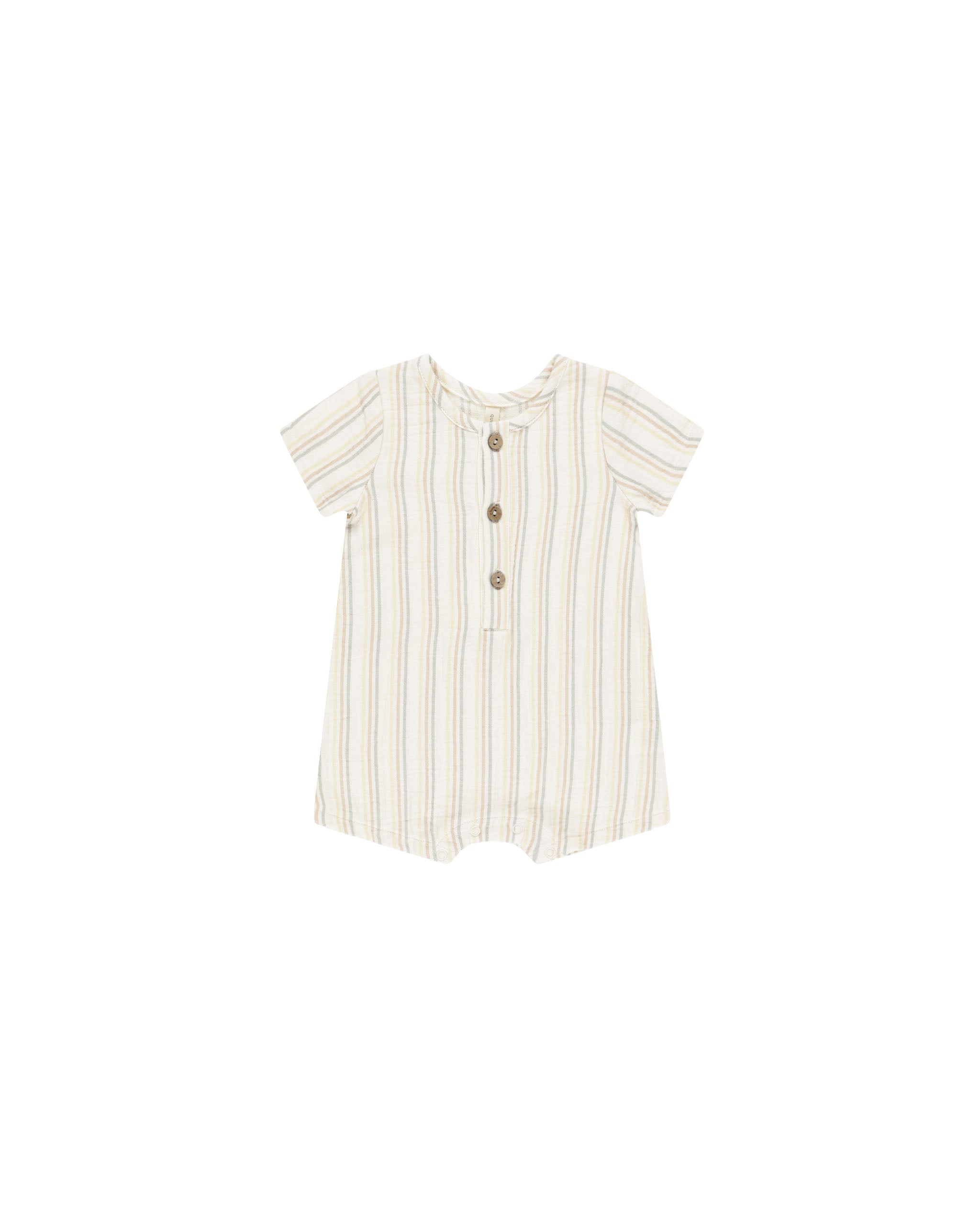 Short Sleeve Woven Romper || Summer Stripe