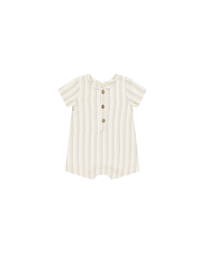 Short Sleeve Woven Romper || Summer Stripe