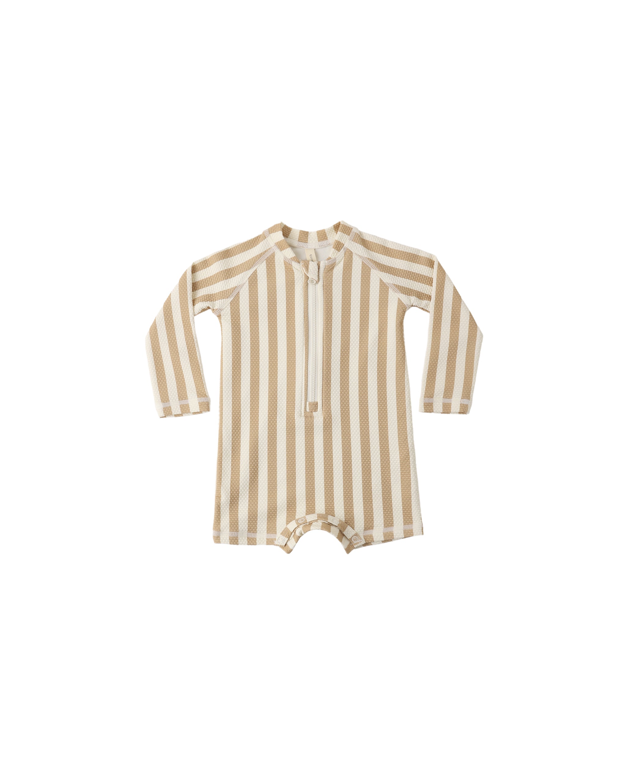 Long Sleeve One-Piece Rashguard || Retro Latte Stripe