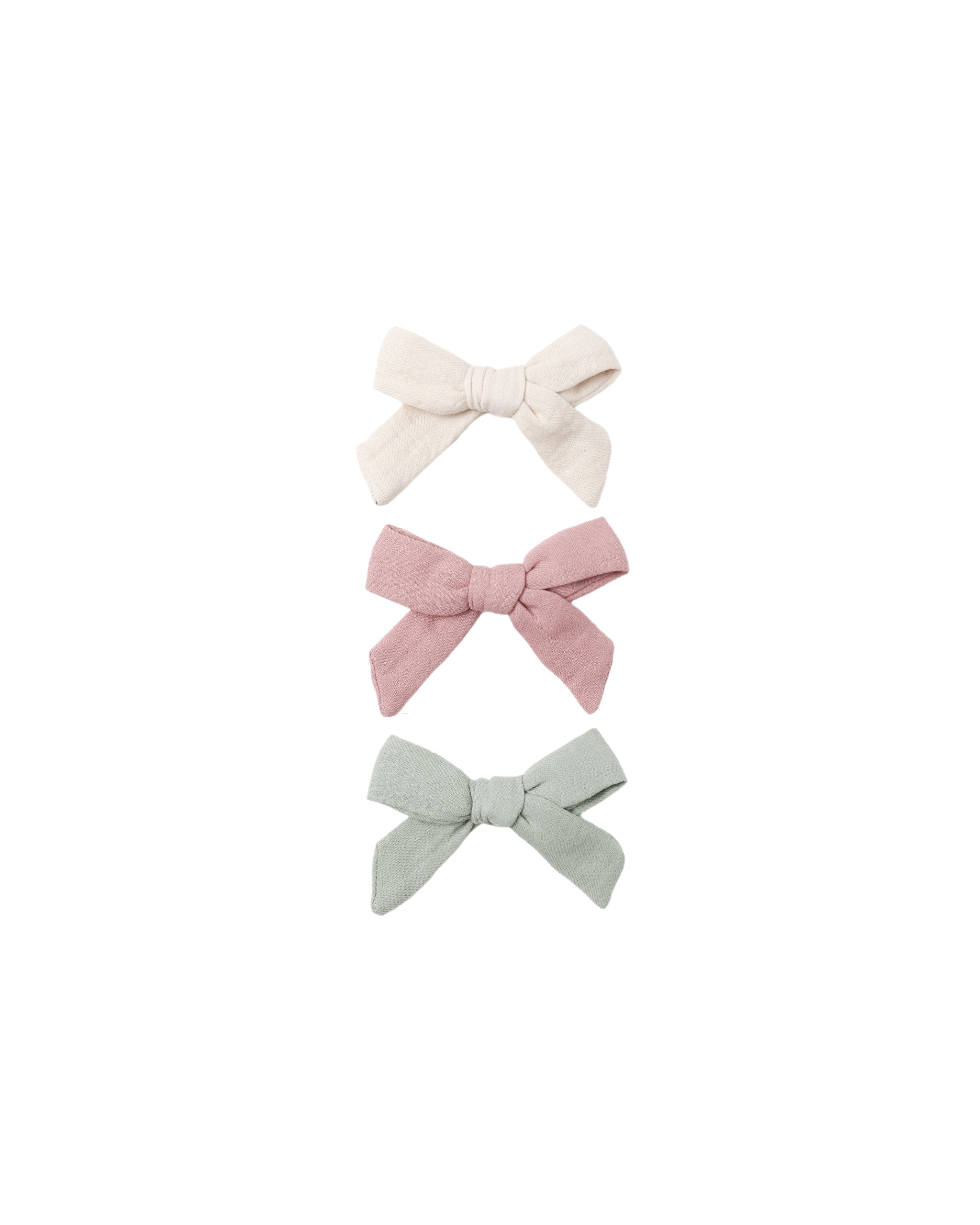 Bow W. Clip, Set Of 3 || Natural, Mauve, Sage