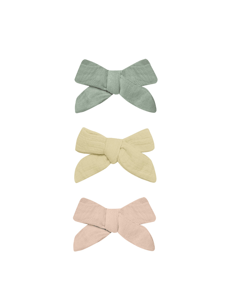 Bow w. Clip, Set of 3 || Sage, Yellow, Melon