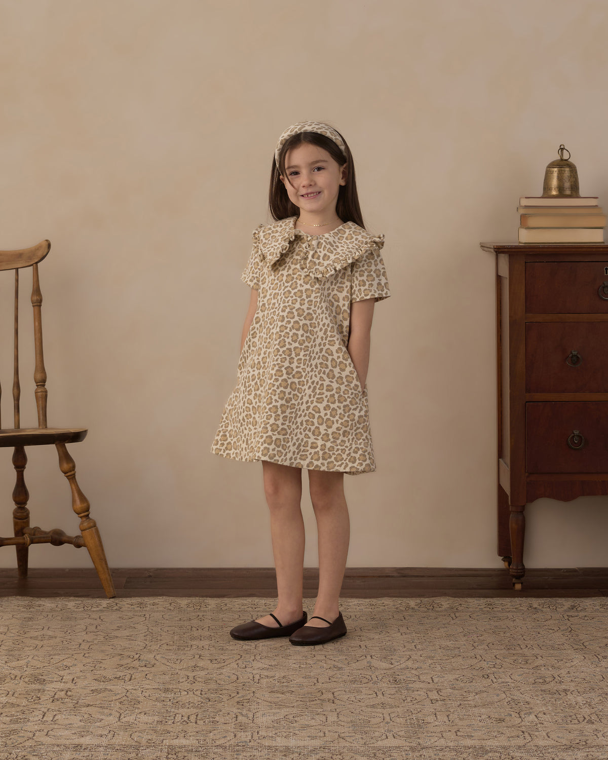 Collared Denim Mini Dress Leopard