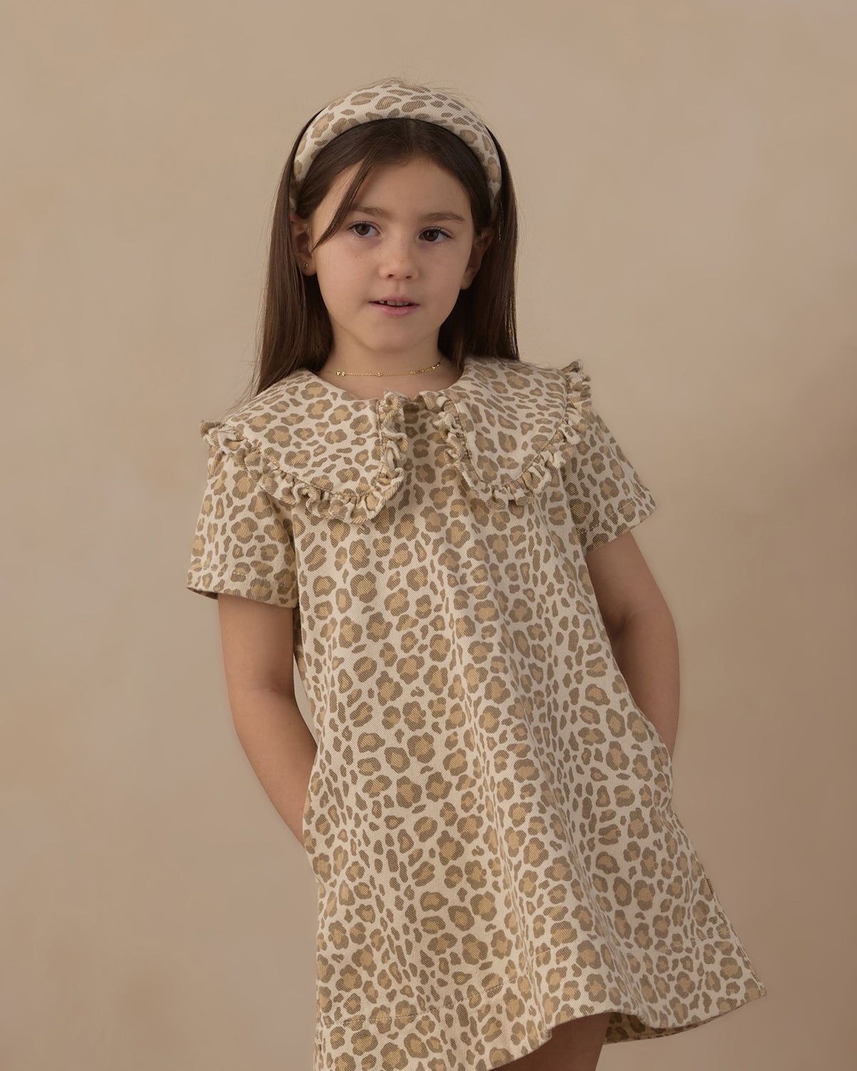 Collared Denim Mini Dress Leopard