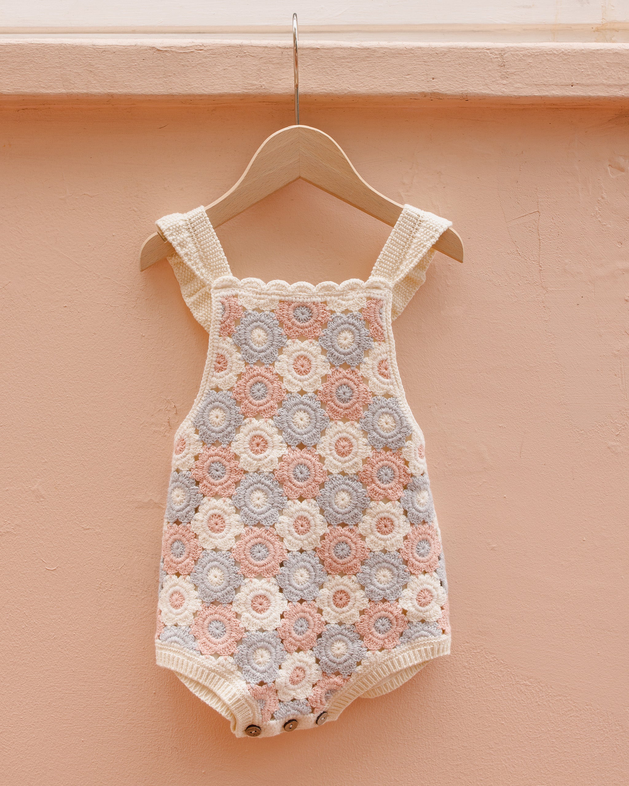Crochet Romper || Blue, Light Pink, Ivory