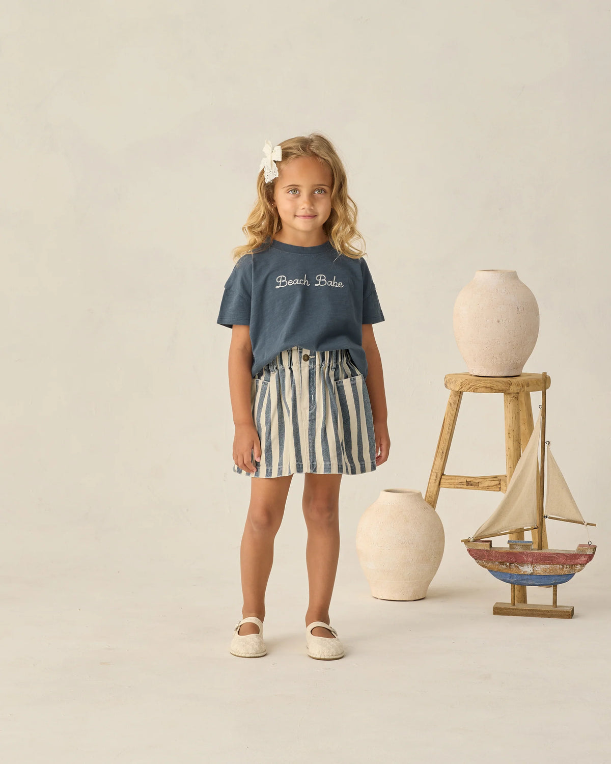 Denim Mini Skirt || Navy Stripe