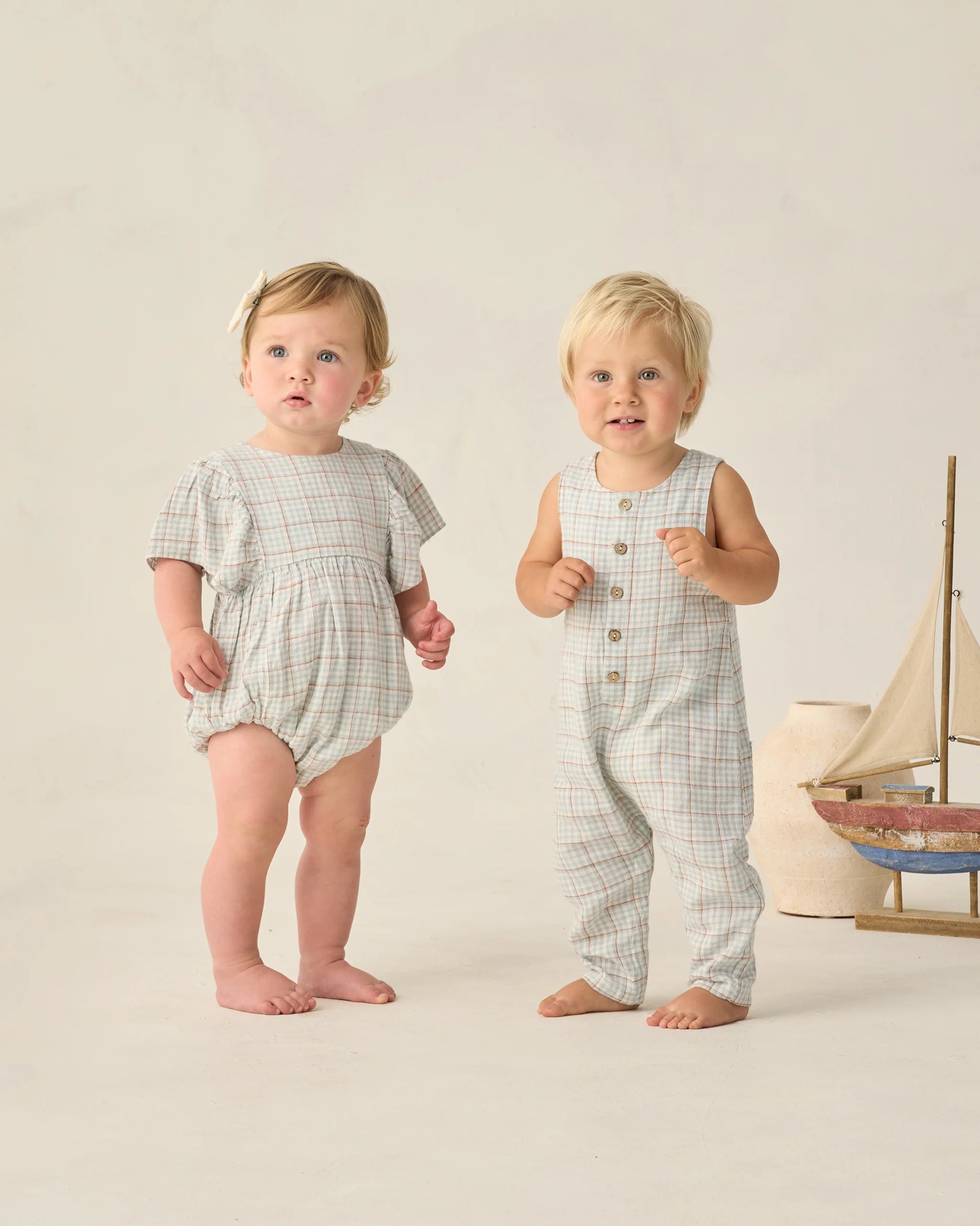 Kalea Romper || Light Blue Plaid