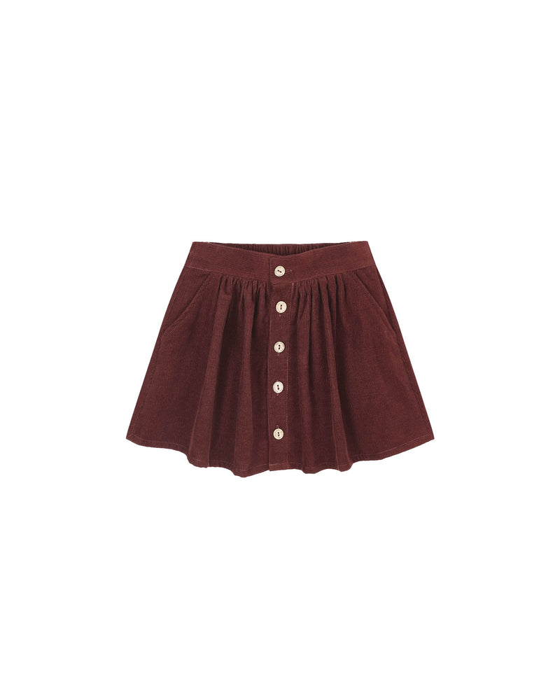 Button Front Mini Skirt || Burgundy
