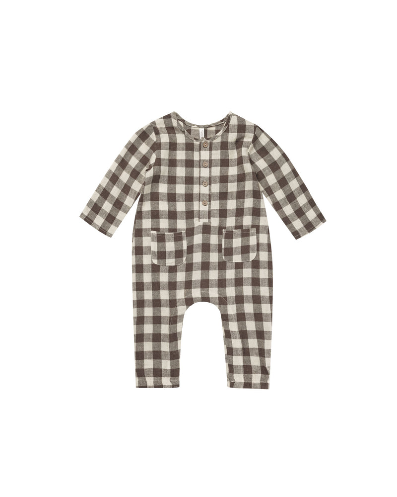 Long Sleeve Woven Jumpsuit | Charcoal Check