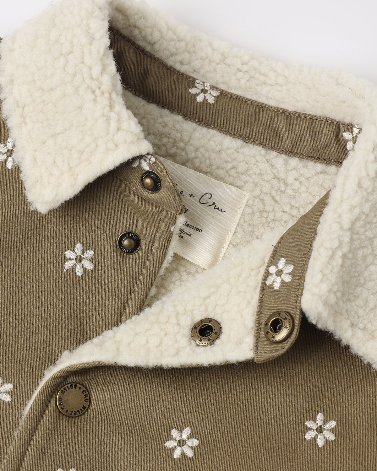 Long Chore Coat Embroidered Daisies