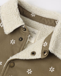 Long Chore Coat Embroidered Daisies