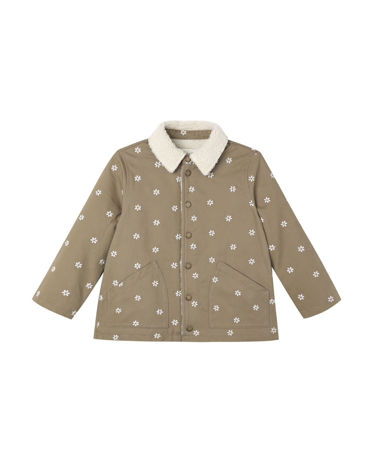 Long Chore Coat Embroidered Daisies