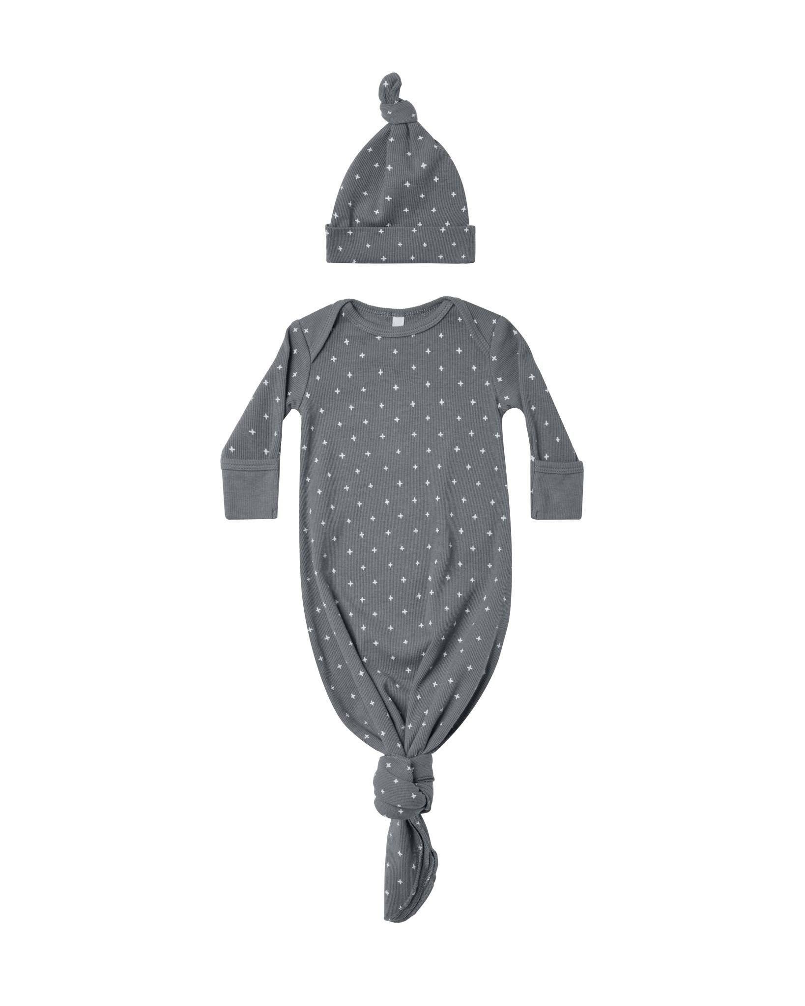 knotted baby gown + hat - criss cross