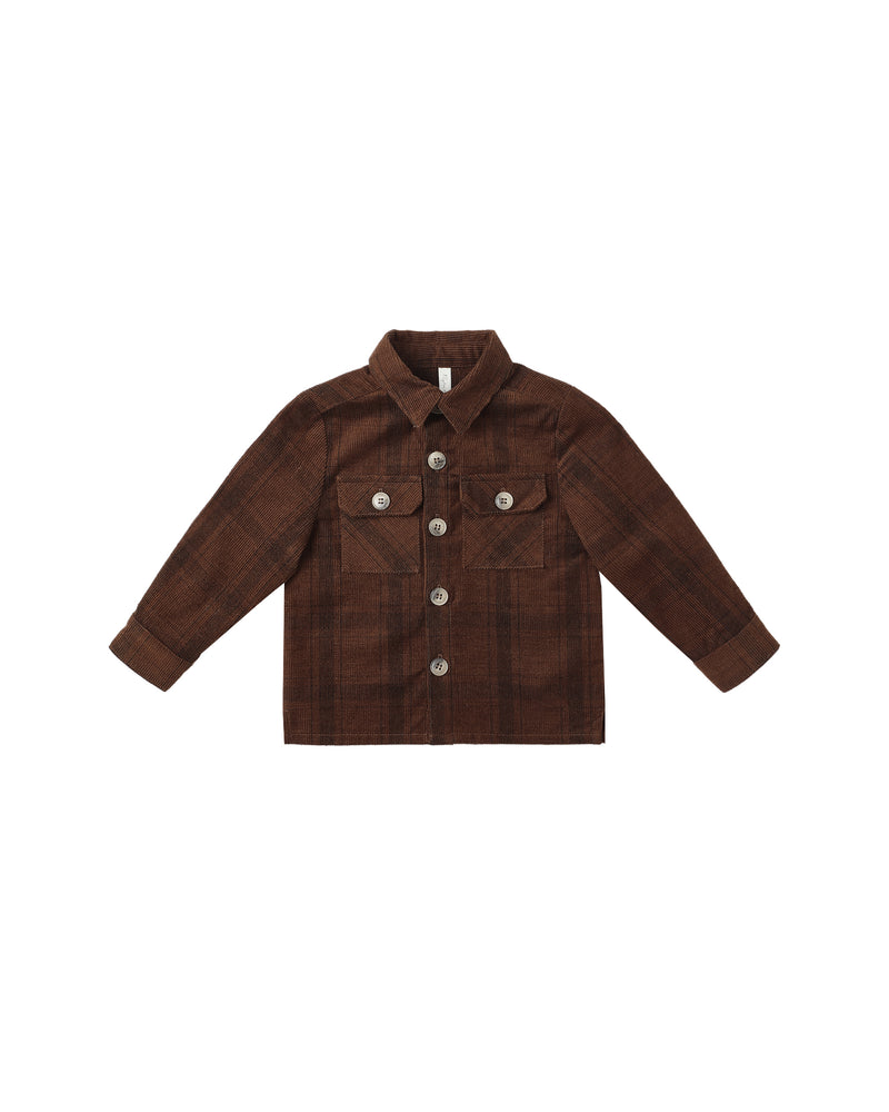 Pocketed Corduroy Shirt || Brown Plaid