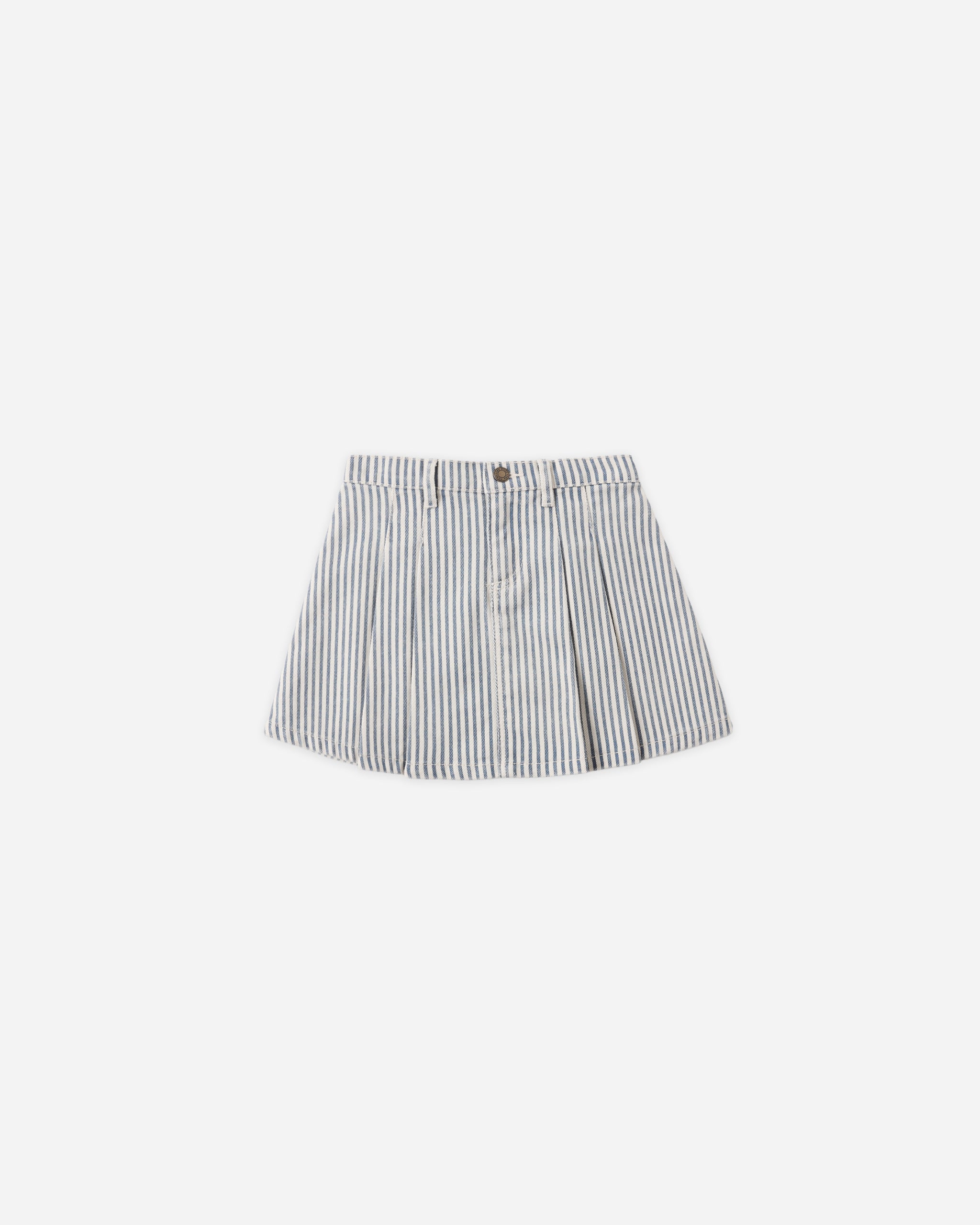 Pleated Denim Skirt || Railroad Stripe