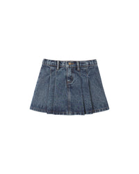 Pleated Denim Skirt Indigo