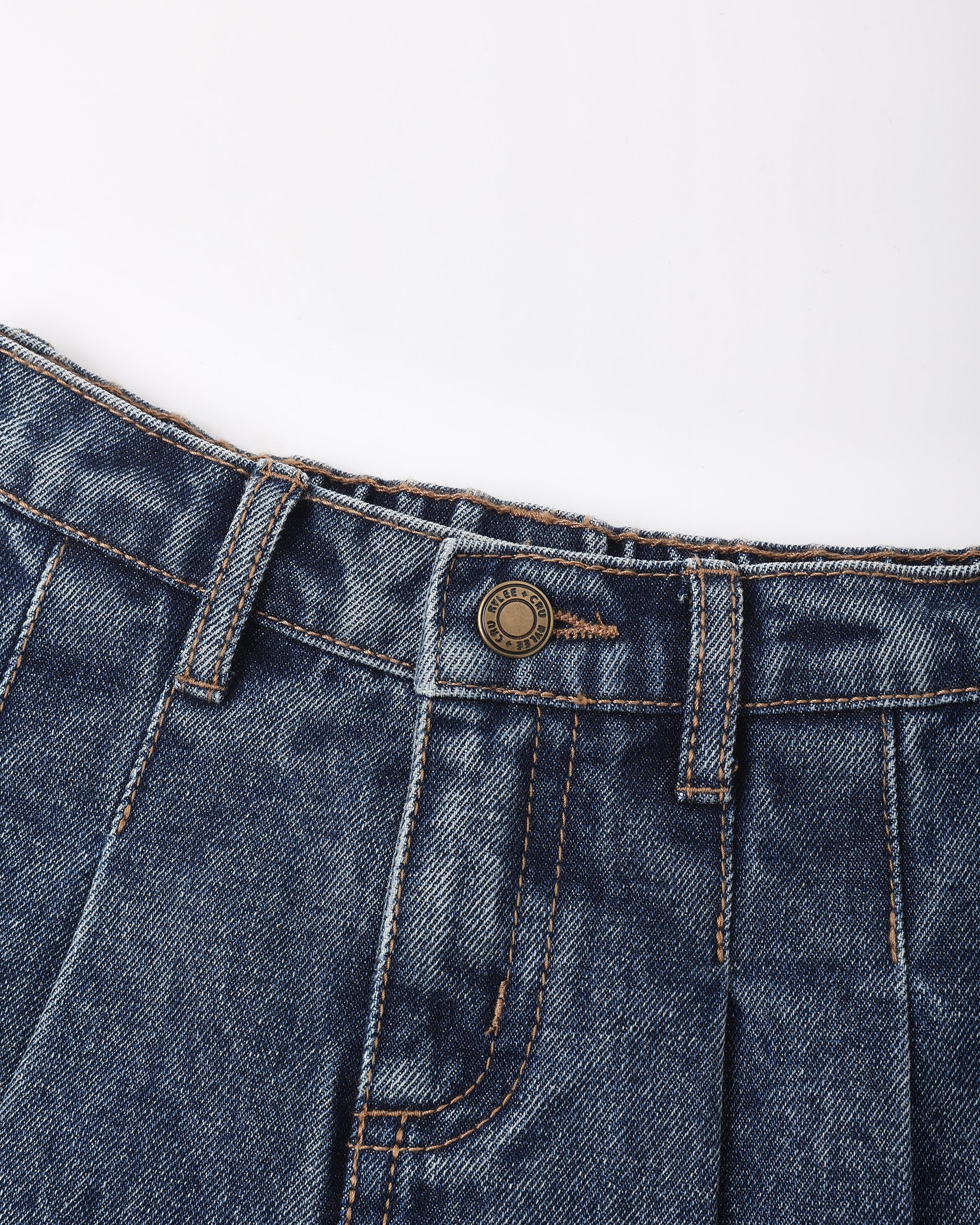 Pleated Denim Skirt Indigo