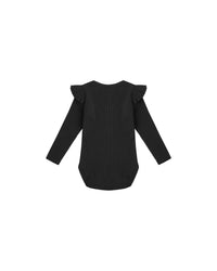 Shoulder Ruffle Bodysuit || Black