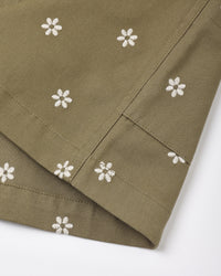 V-Neck Overall Dress Embroidered Daisies