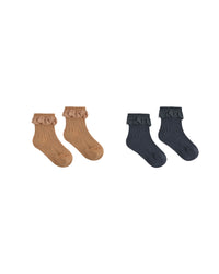 Lace Trim Socks, 2-Pack Fawn, Midnight