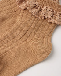 Lace Trim Socks, 2-Pack Fawn, Midnight