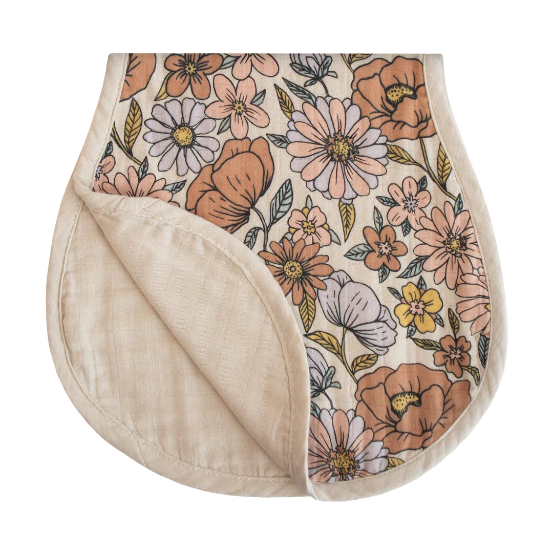 Muslin Burp Cloth Organic Cotton 2-Pack - Retro Flowers/Fog