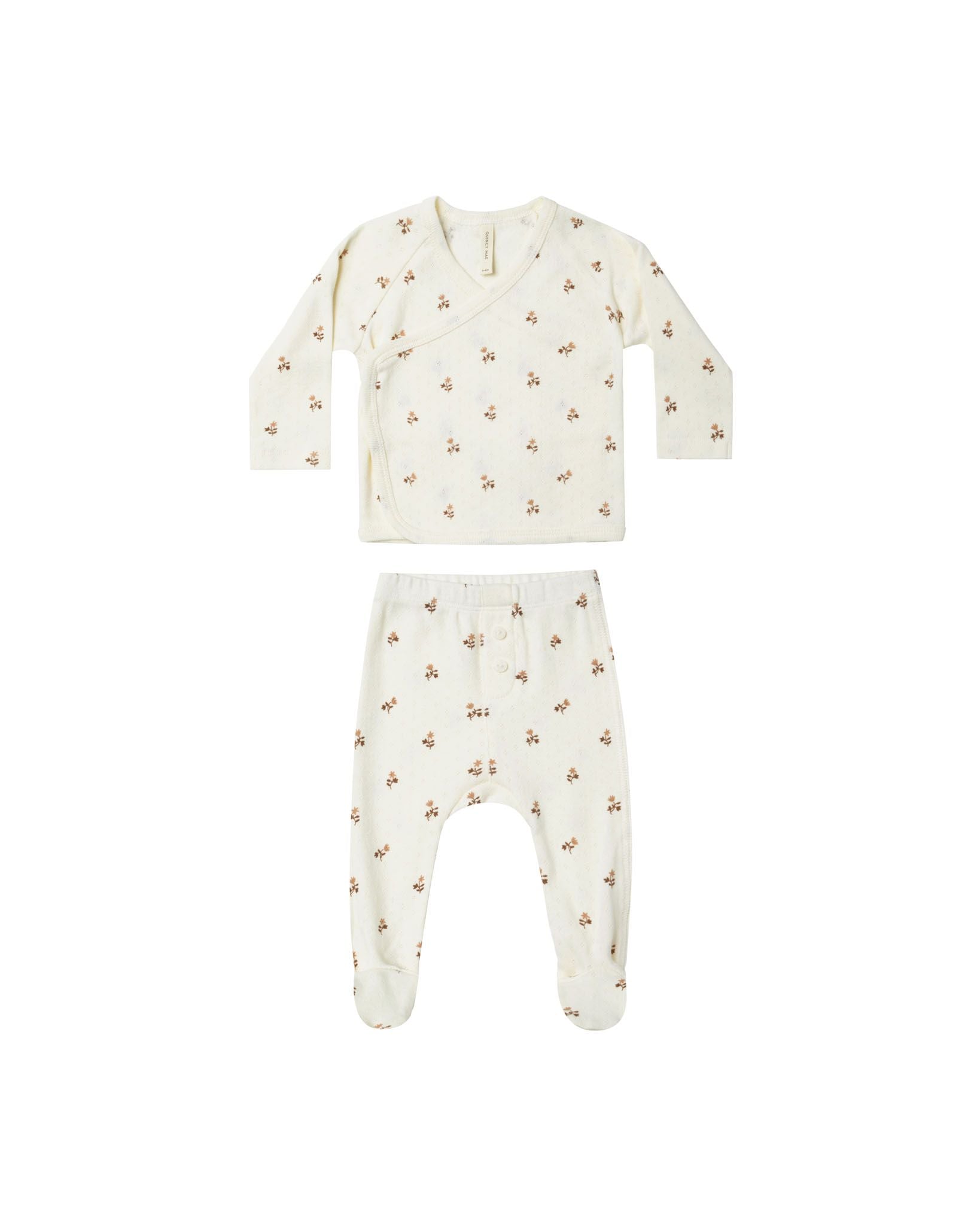 wrap top + footed pant set - rose fleur