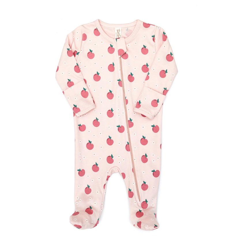 Zip Footie- Shell Pink Apples