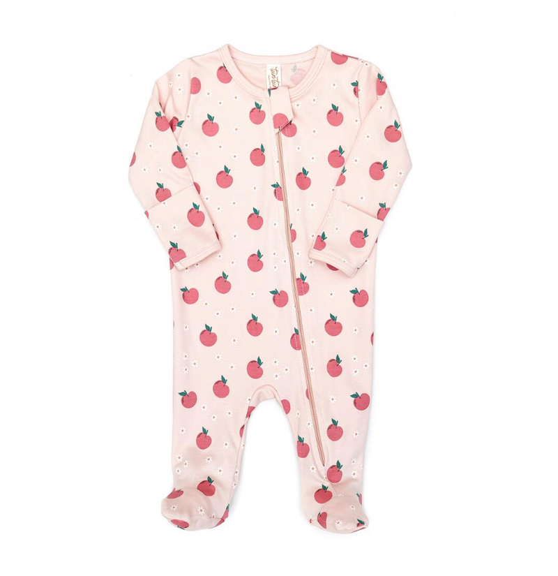 Zip Footie- Shell Pink Apples