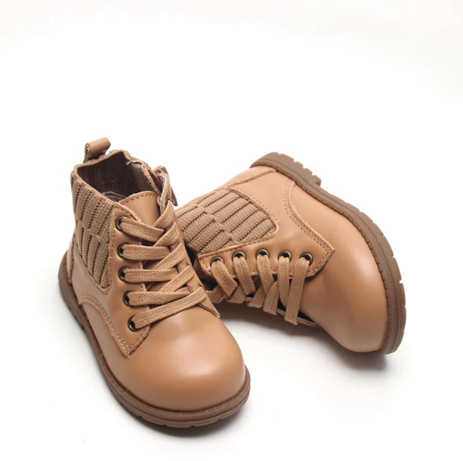 Leather Knit Combat Boot | Tan
