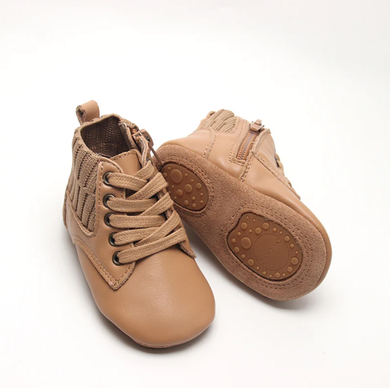 Leather Knit Combat Boot | Soft Sole | Tan