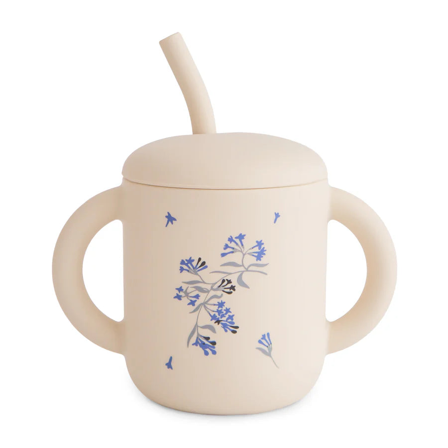 Silicone Training Cup + Straw | Lilac Flowers