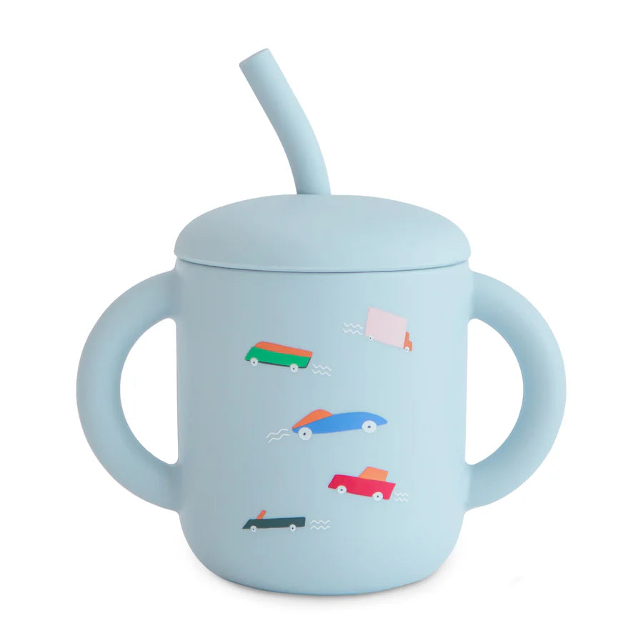 Silicone Training Cup + Straw | Retro Cars