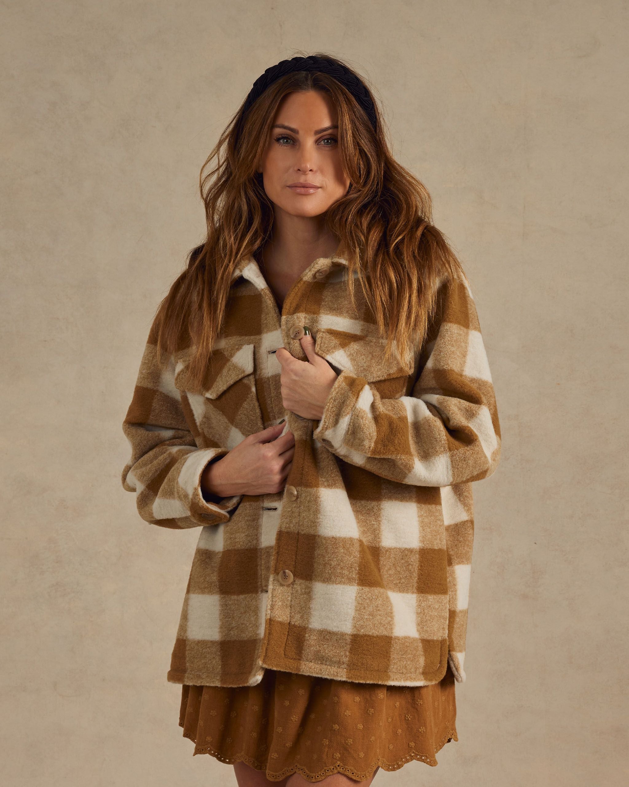 Women's Shearling Chore Coat - Brass Checker