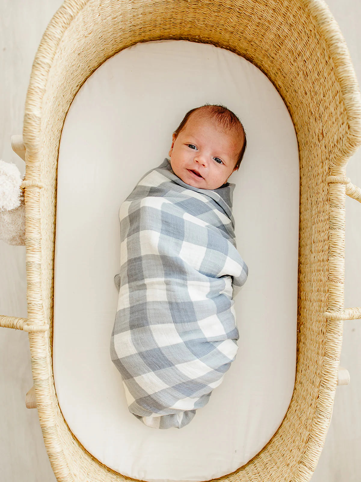 Dusty Blue Gingham Muslin Swaddle Blanket