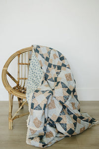 Patchwork Print + Blue Blossom Lace Muslin Quilt