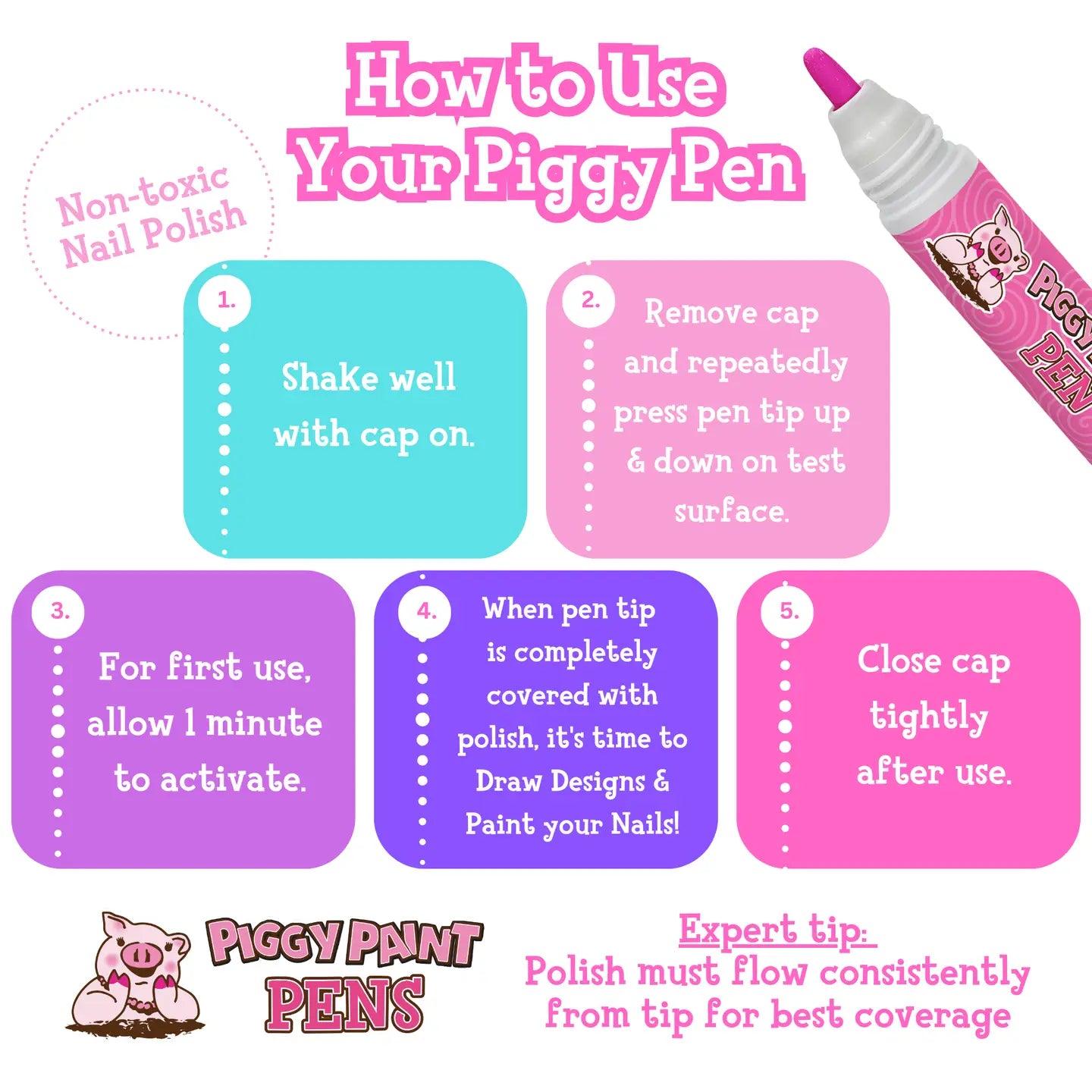 Pink Power Piggy Paint Pen Non-Toxic Nail Polish