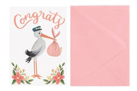 Stork Congrats Card - Pink