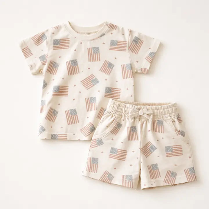 Flag Print Shorts Set