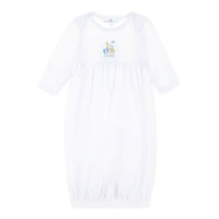 Noah's Ark Hand-Embroidered Gathered Gown - Blue