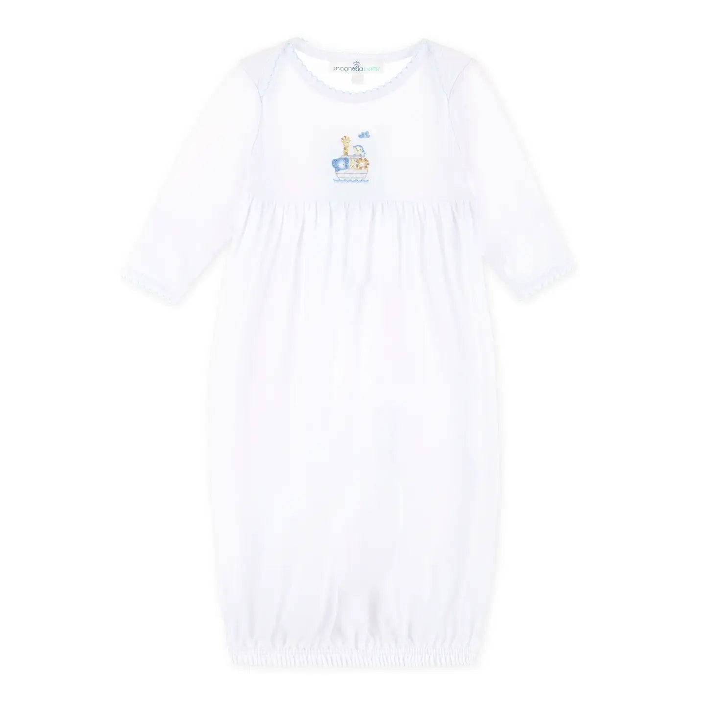 Noah's Ark Hand-Embroidered Gathered Gown - Blue