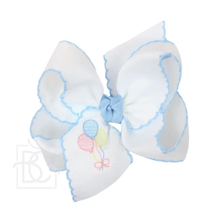 5.5"Embroidered Pastel Balloons Crochet Edge Hair Bow