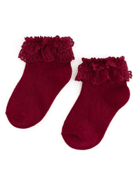 Lace Bobby Socks - Crimson