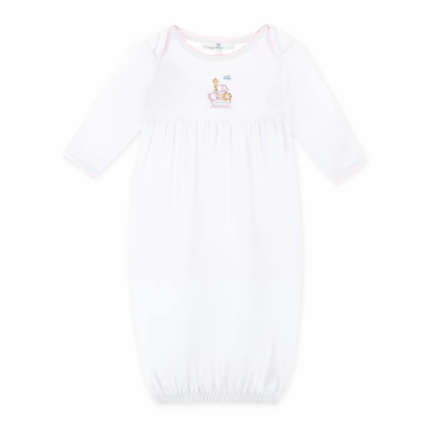 Noah's Ark Hand-Embroidered Gathered Gown - Pink